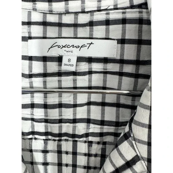 Foxcroft Shaped Fit Black And White Striped Crinkle Button Up Shirt Size 10 Work - Picture 5 of 11